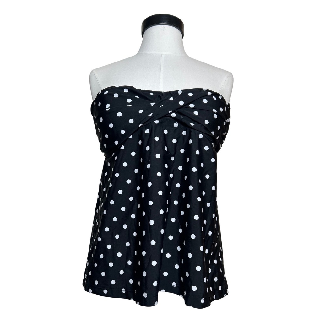 Y2K Mossimo Black White Polka Dot Bandeau Tank‎ Tankini Top Twist Front Large